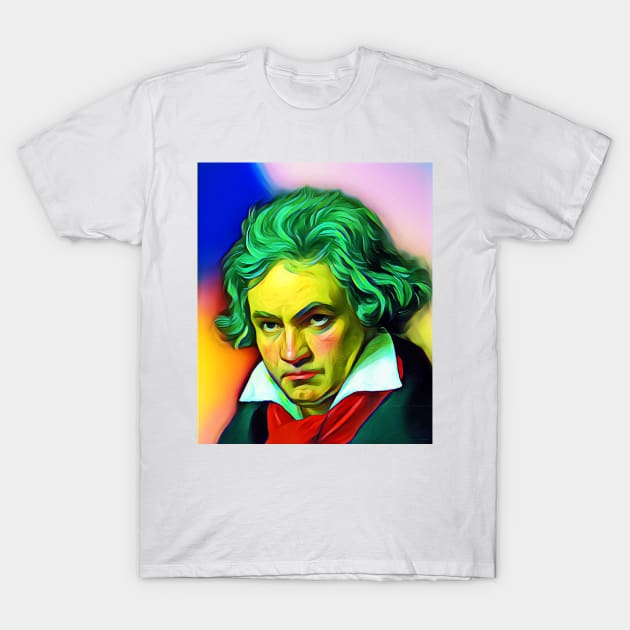 Ludwig van Beethoven Colourful Portrait | Ludwig van Beethoven Artwork 6 T-Shirt by JustLit